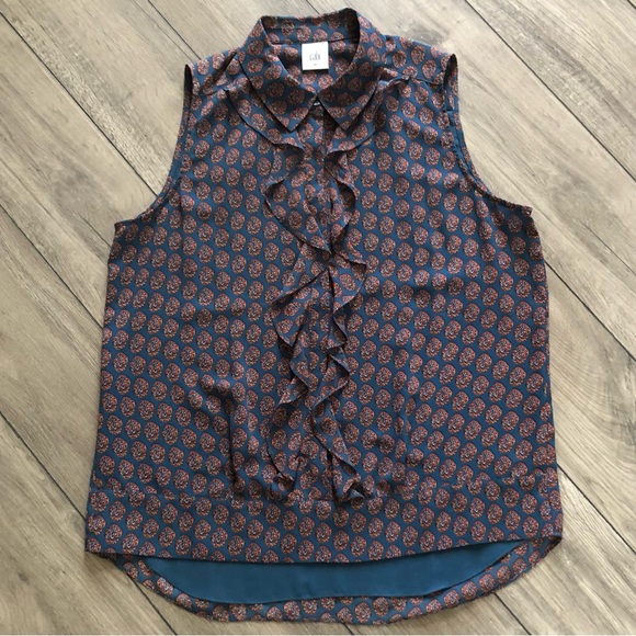 Cabi Medallion Reign Blouse Button-Up Ruffle Sleeveless Top M - Picture 3 of 6